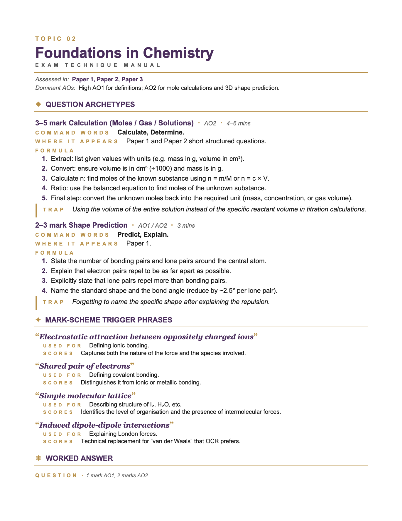 OCR A A Level Chemistry- Cheat Sheet/ Exam Manual