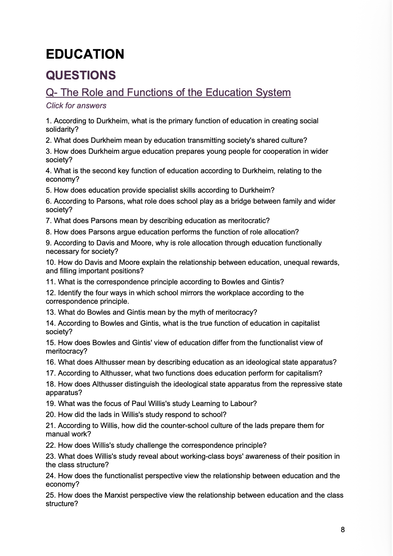 A level Sociology- AQA