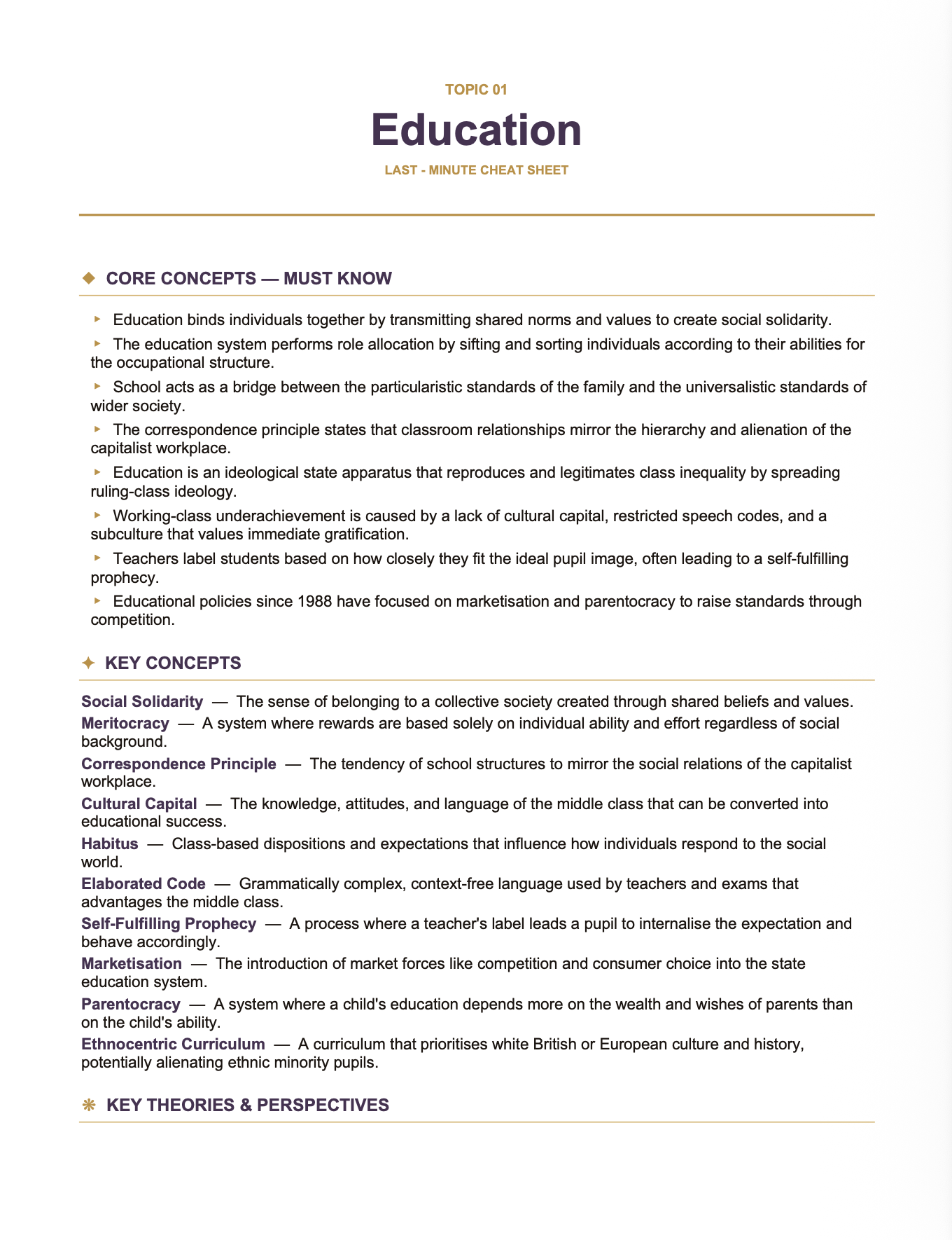 AQA A Level Sociology- Cheat Sheet/ Exam Manual