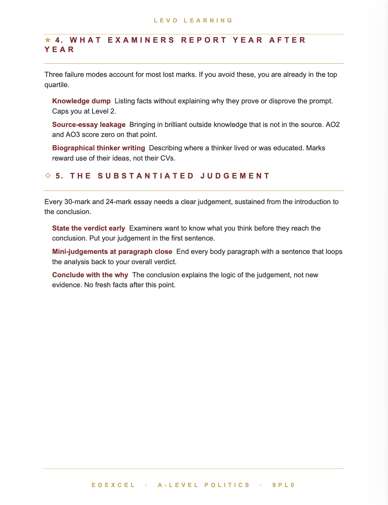 EDEXCEL A Level Politics- Cheat Sheet/ Exam Manual