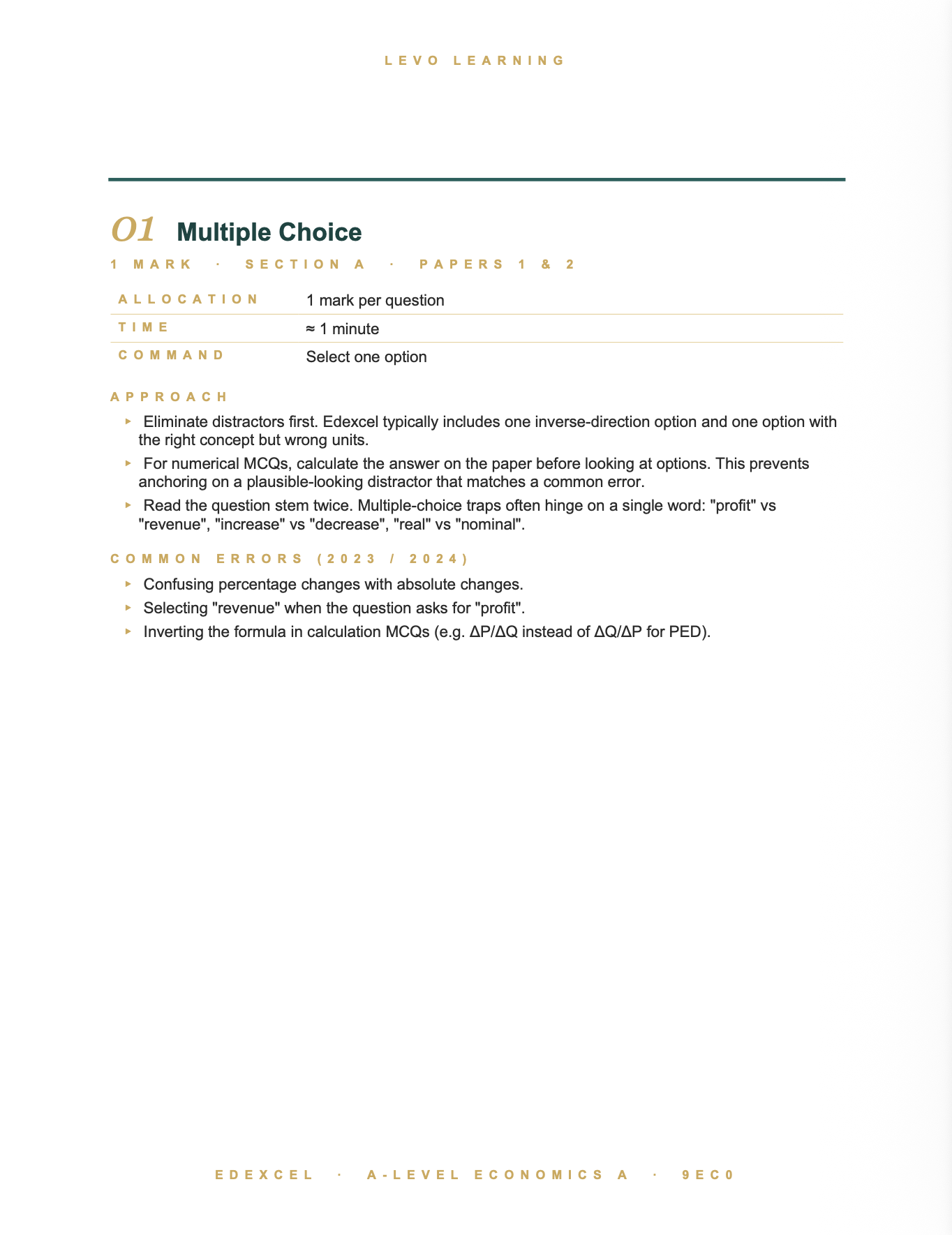 EDEXCEL A Level Economics A- Cheat Sheet/ Exam Manual