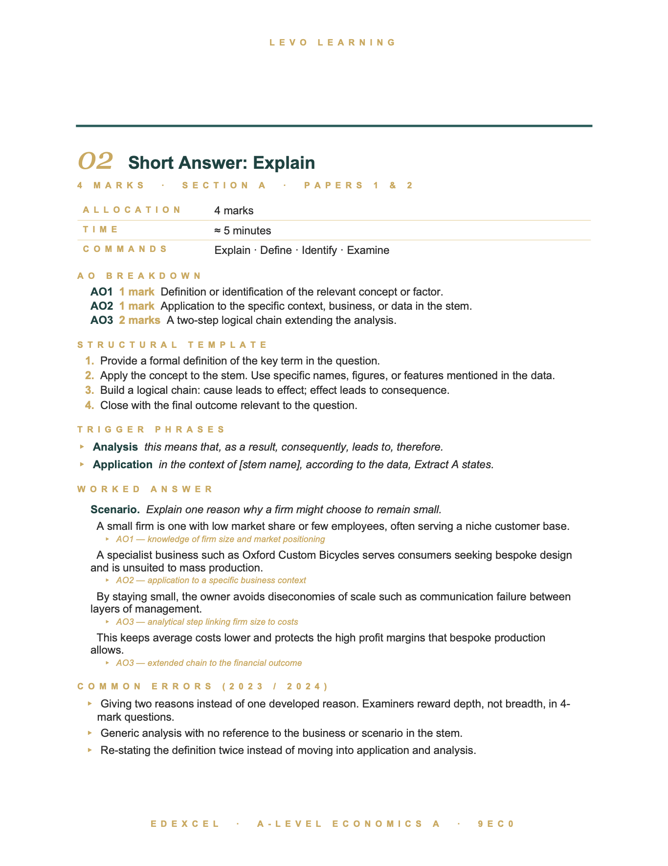 EDEXCEL A Level Economics A- Cheat Sheet/ Exam Manual