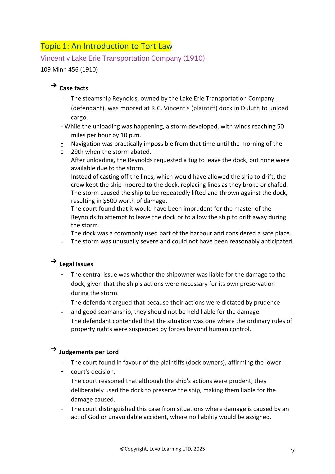 Tort Law Case Summary Books