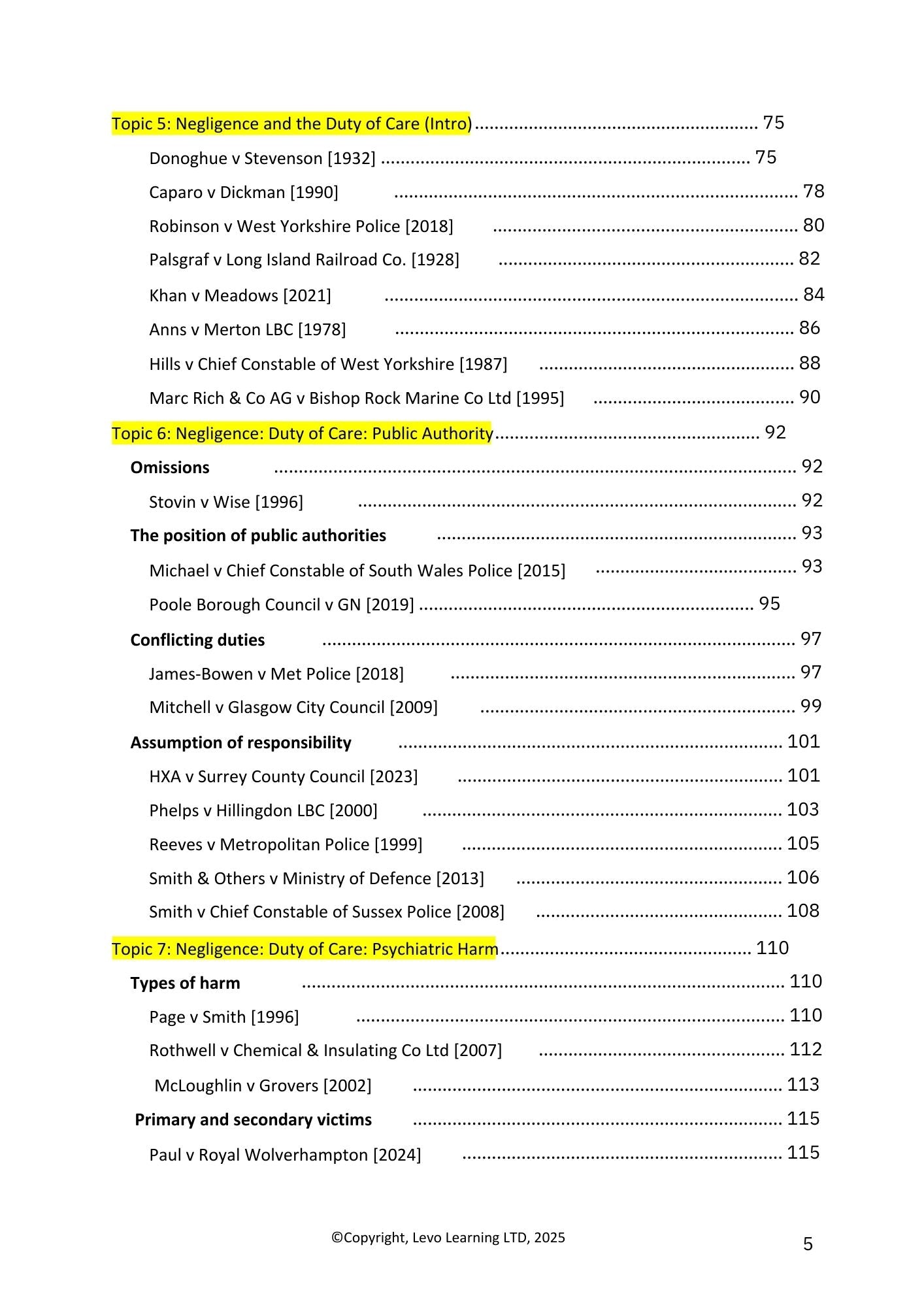 Tort Law Case Summary Book P1